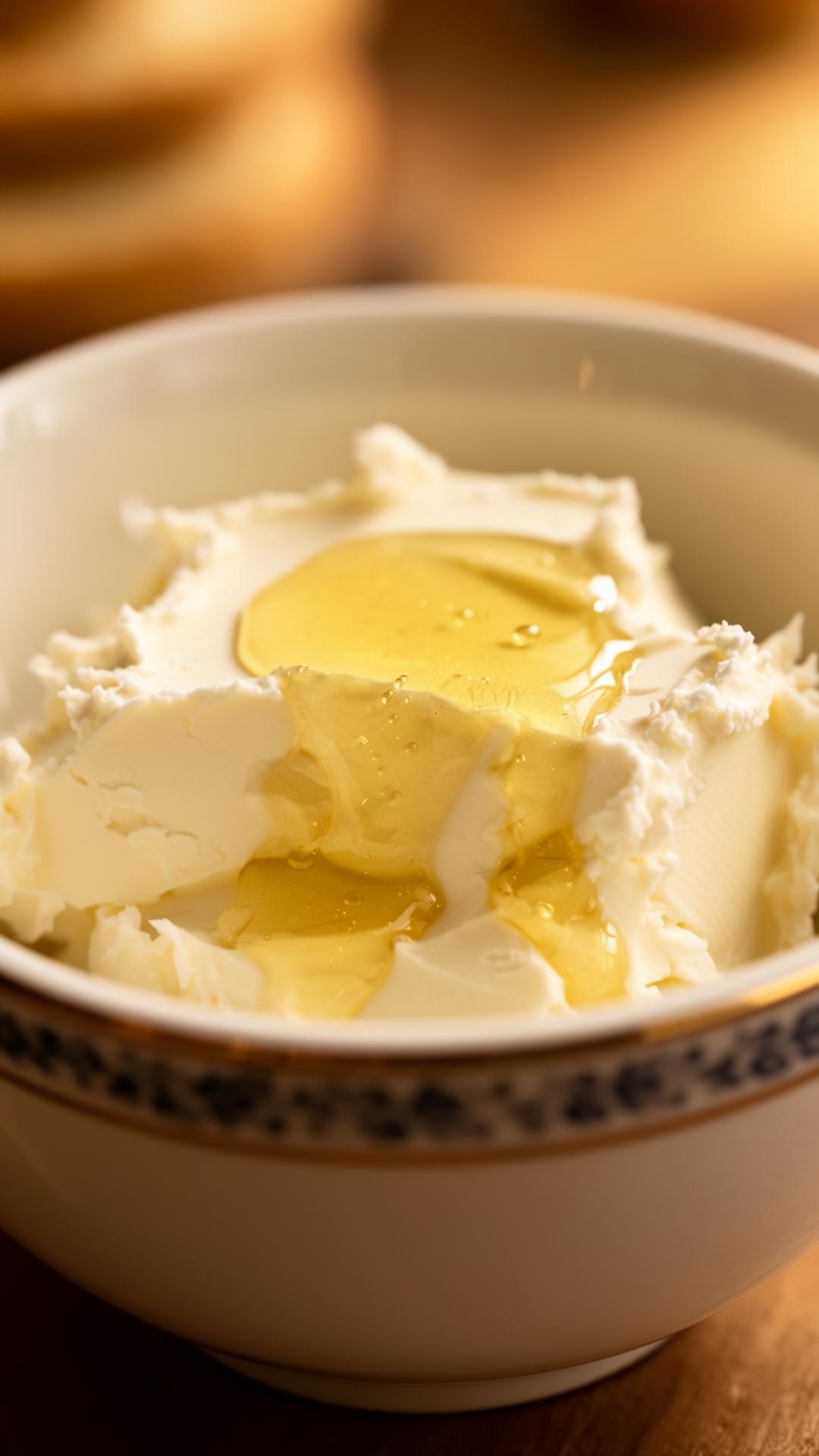 Cream cheese and butter melting together in a bowl